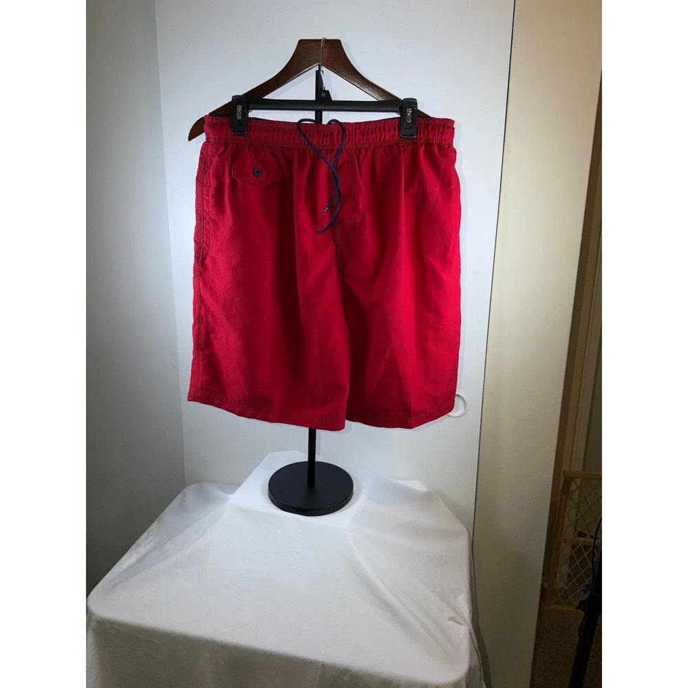 Nat Nasty Swim Trunks Mens Large Red‎ Elastic Waist Drawstring Board Shorts